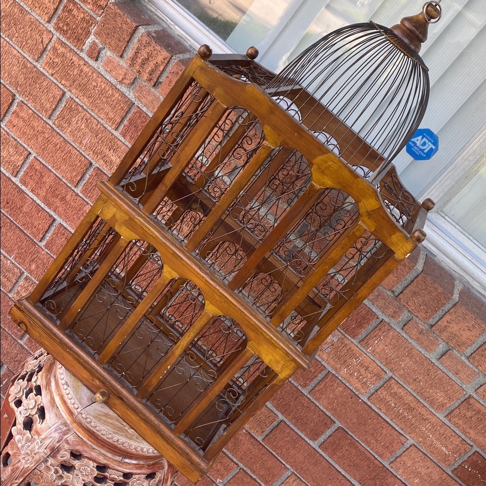 Vintage Style Wooden & Metal Decorative Birdcage - Brown